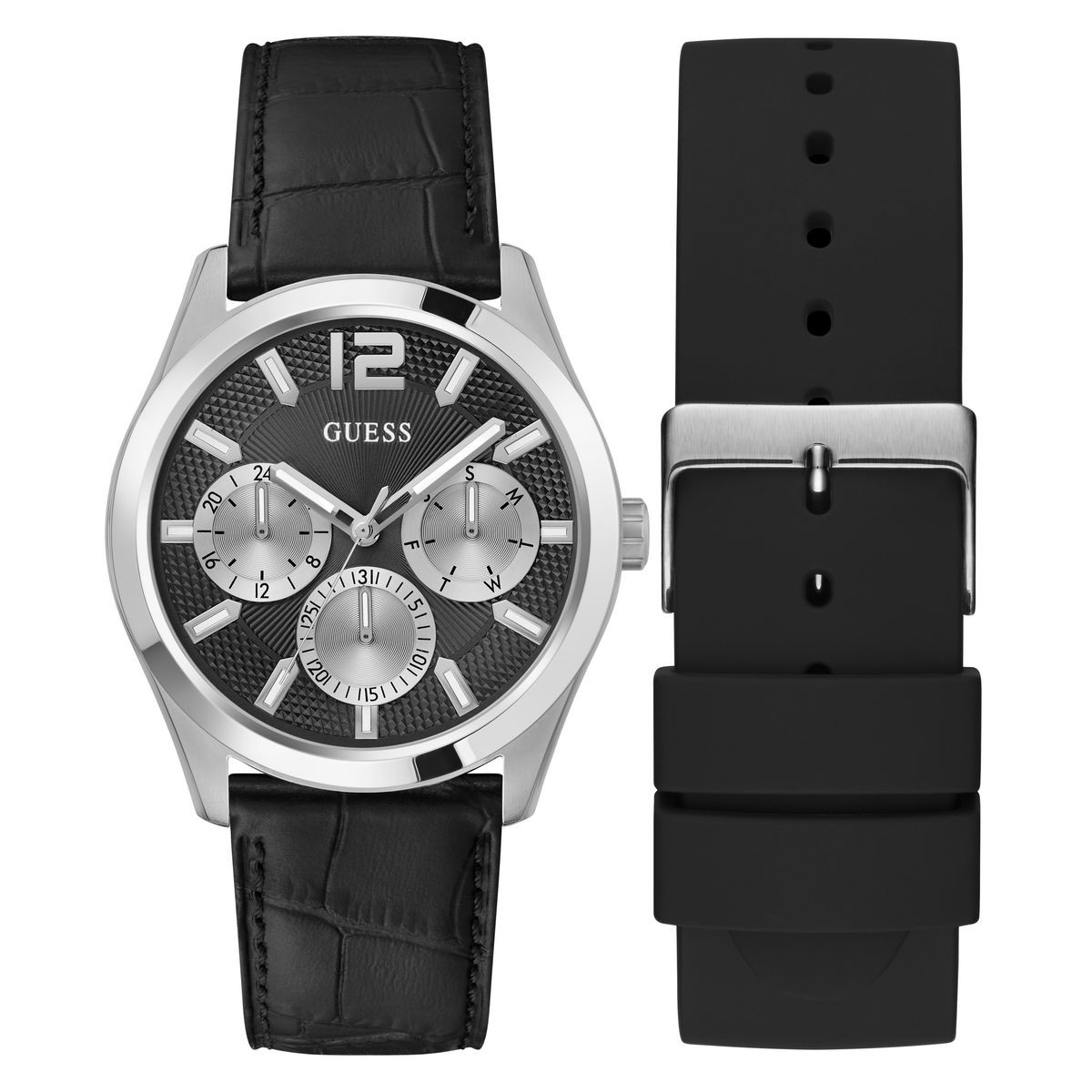 RJ GUESS MENS  BOX SETS SILVER MULTI FUNC GW0809G1