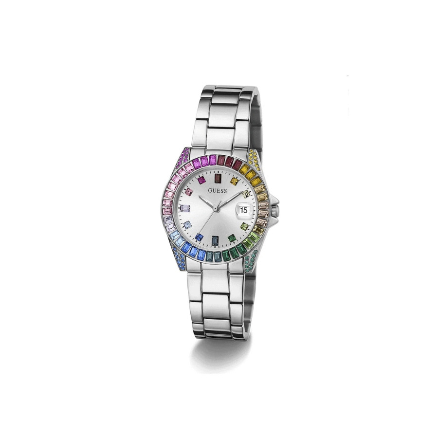 Reloj GUESS Plateado Con Diseño De Piedras De Colores
