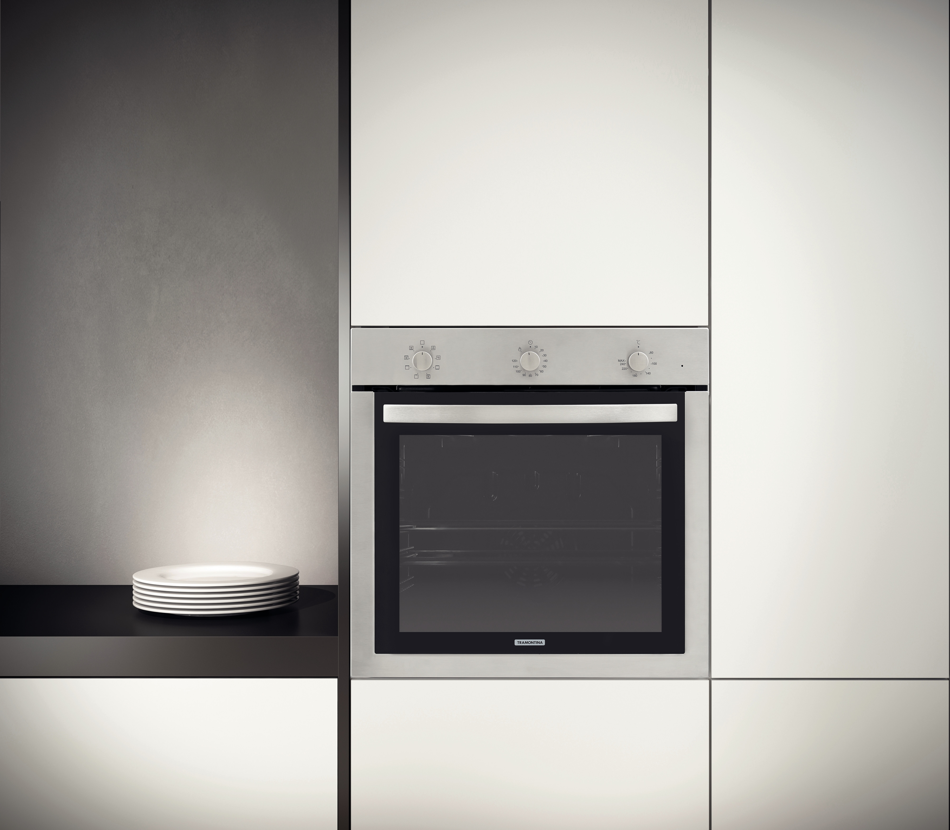 Horno eléctrico de embutir TRAMONTINA de acero inoxidable, con 7 funciones, 73 litros de capacidad.