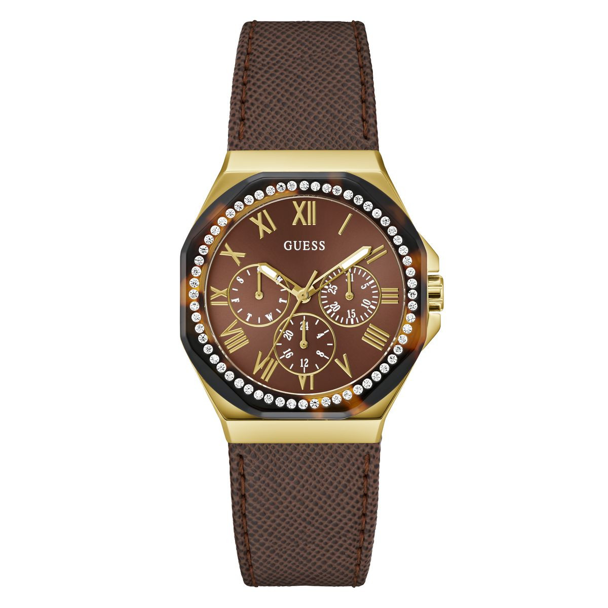RELOJ GUESS MULTIFUNCION TONO DORADO Y MARRÓN LADIE GW0753L3