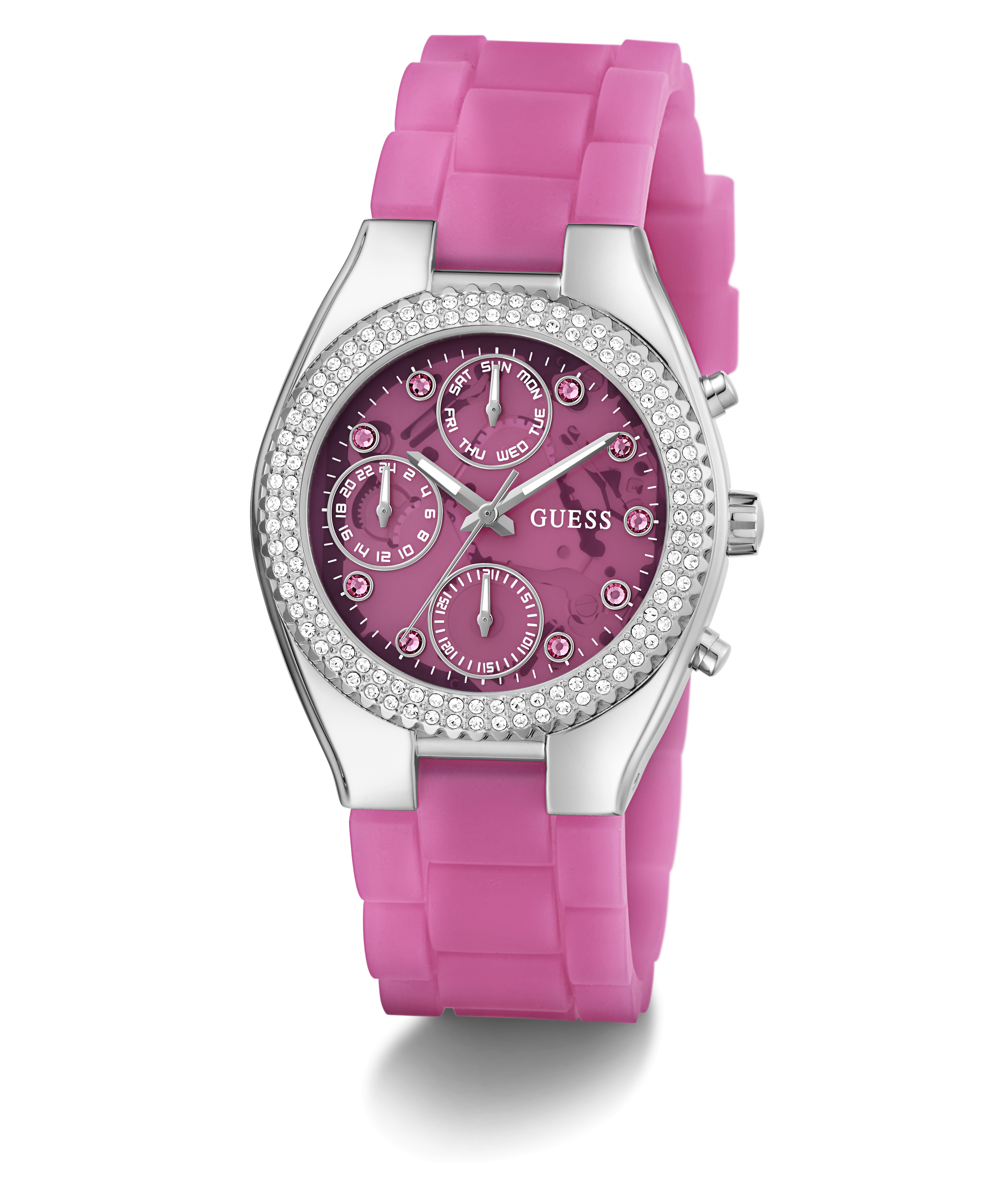 RELOJ GUESS ROSA BRILLANTE CORREA DE SILICONA GW0032L5